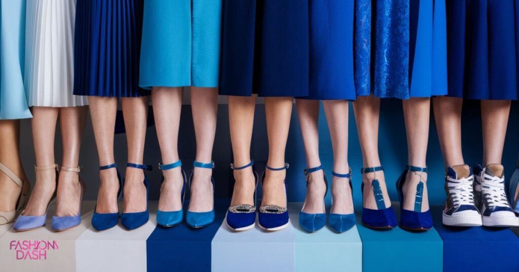 MATCHING SHOE COLORS WITH DIFFERENT SHADES OF BLUE DRESSES 