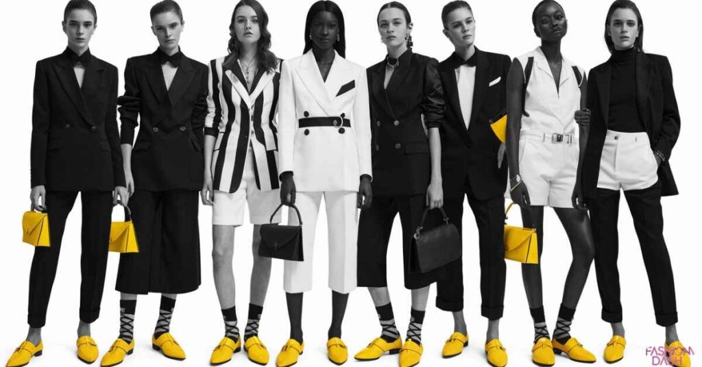 Black & White Outfits with Yellow Shoes