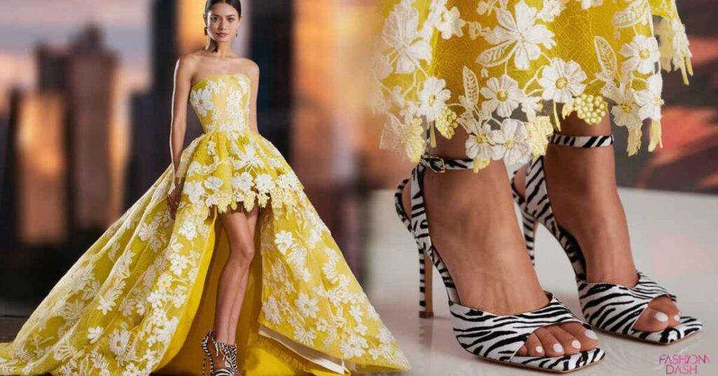 Yellow Dress with Black & White Shoes