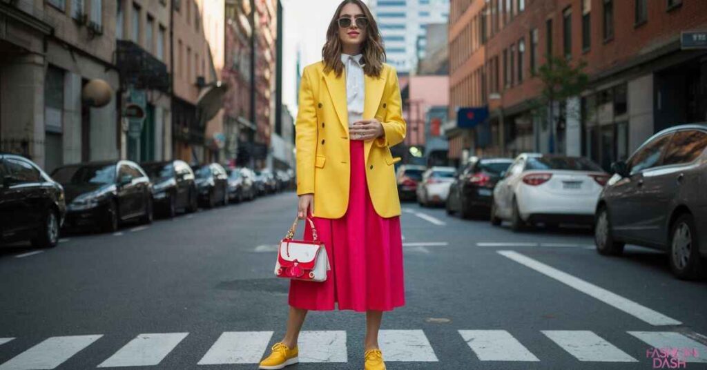 Yellow Shoes Outfits with Pink